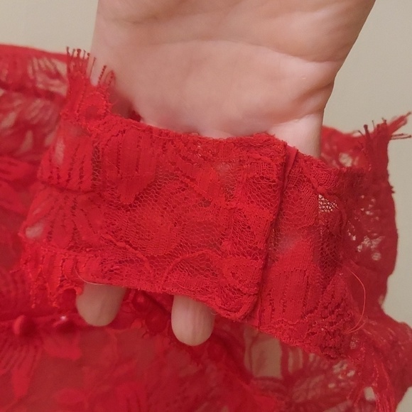 VINTAGE VICTORIA SECRET Red See-through Lace Hi Cut Bodysuit or Nighty - Picture 3 of 13